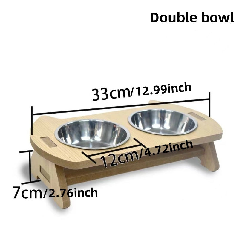 Cat Bowl Water And Food All-in-one Wooden Pet Bowl Feeder Cat Stainless Steel Bowl Anti-overturning Neck Protection
