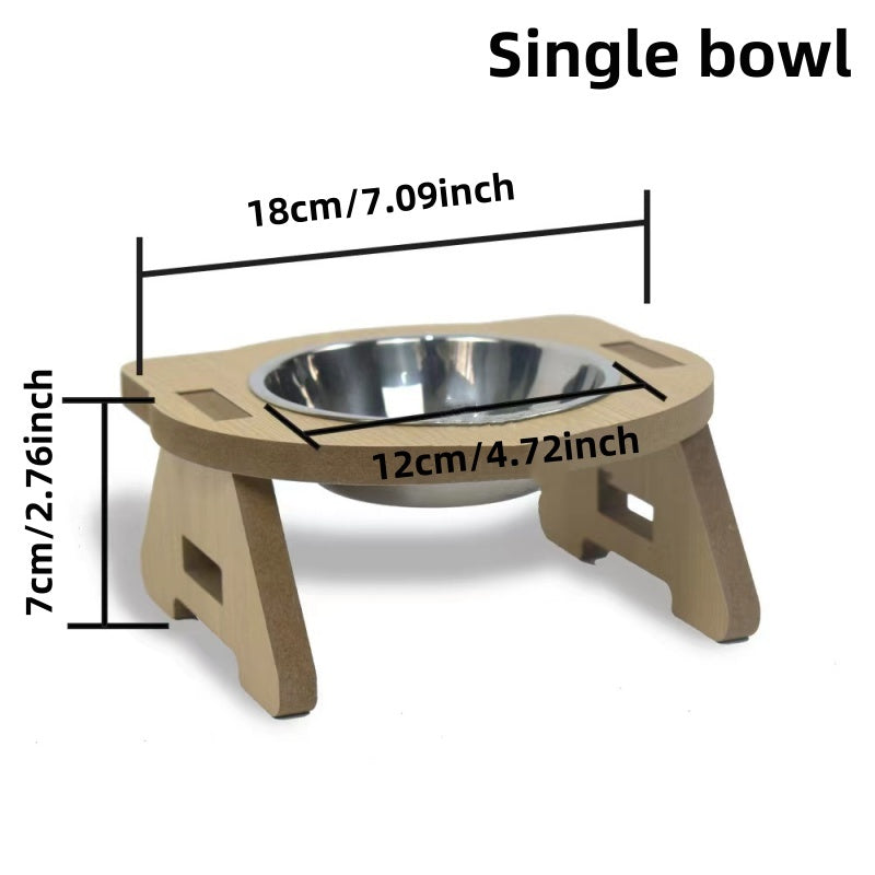 Cat Bowl Water And Food All-in-one Wooden Pet Bowl Feeder Cat Stainless Steel Bowl Anti-overturning Neck Protection
